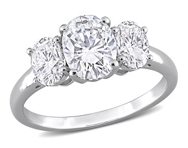 Oval 2 1/4ctw. Created Moissanite Three-Stone Engagement Ring in Sterling Silver