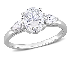 Oval 1 3/4ctw. Created Moissanite Three-Stone Engagement Ring in Sterling Silver