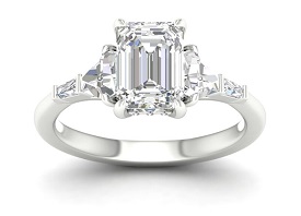 Emerald-Cut Lab-Grown 2.92ctw. Diamond Three-Stone Engagement Ring in 14k White Gold