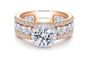 Gabriel & Co. "Ethel" 14k White & Rose Gold Round Halo Semi-Mount 