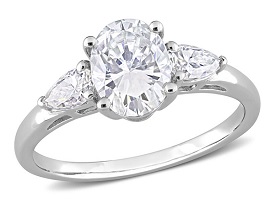 Oval 1 3/4ctw. Created Moissanite Three-Stone Engagement Ring in Sterling Silver